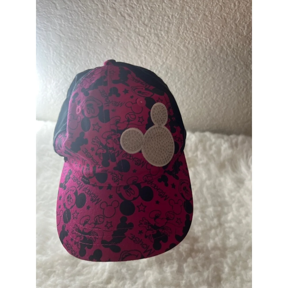 Disney Parks Mickey Mouse Hat Youth Girl Hat Black Pink Rhinestones Adjustable.